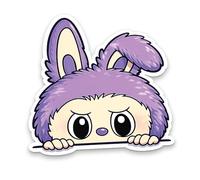 Cute Furry Monster Character Vinyl Sticker - Waterproof Fluffy Kawaii Decal for Laptop, Tablet, iPad, Water Bottle - Pastel Blue, Pink or Purple Peeking Bunny Style - Durable & Fade-Resistant (PURPLE)