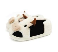 Cute Fuzzy Cow Slippers for Women, Cartoon Fluffy Plush Warm Animal Slippers for Girls Big Kids Funny, Novelty and Soft Cotton Slides, Women's Winter House Slippers Suitable for Indoor Outdoor Bedroom