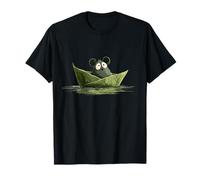 Cute Fuzzy Mouse Sailing Leaf Boat On Calm Forest River T-Shirt