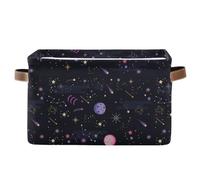 Cute Galaxy Space Planet Stars Basket with Handles, Waterproof Storage Basket Decorative Storage Bins Foldable Closet Bins for Shelf Closet Bedroom Home Office 2PCS