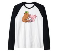 Cute Gamer Capybara Axolotl Turtle Gaming Kawaii Anime Raglan Baseball Tee