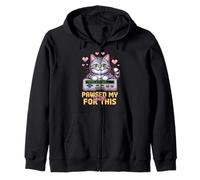 Cute Gamer Cat Pawsed My Game Retro Gaming Pixel Zip Hoodie
