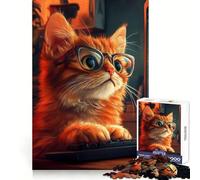 Cute Gaming Cat Typing on Keyboard 1000 Pieces Jigsaw Puzzles for Teenagers Memory Train Smooth Thick Home Game Birthday Art Gift (38x52cm)