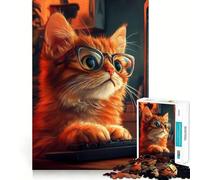 Cute Gaming Cat Typing on Keyboard 1000 Pieces Jigsaw Puzzles for Teenagers Memory Train Smooth Thick Home Game Birthday Art Gift (38x52cm)