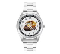 Cute Garbage Truck Personalized Quartz Watch Stainless Steel Wrist Watches with Arabic Numerals for Men Women