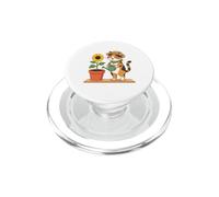 Cute Gardening Cat Sunflower Plant Lover Kitty PopSockets PopGrip for MagSafe