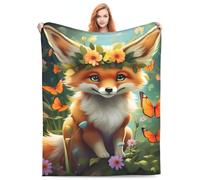 Cute Garland Fox Blanket Gifts for Kids Girls Cartoon Flowers Butterfly Flannel Throw Blankets Soft Comfy Lightweight for Home Decor Couch Bed Sofa 60x50 Inches