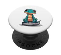 Cute Gecko Illustration Sitting on a Rock PopSockets Adhesive PopGrip
