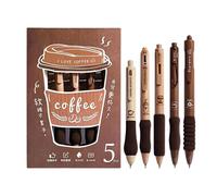 Cute Gel Pens - Coffee Retractable Quick-Dry Black Ink 5 Piece | Aesthetic Ink Gel Pens - for Home School Classroom Office Meeting, Taking Notes Writing Drawing