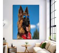 Cute German Shepherd Canvas Wall Art Painting - Wall Decor Modern Sky Blue Pictures Room Decoration Natural Animal Print Poster Artwork For Living Room Home Decor Unframed 31X47In