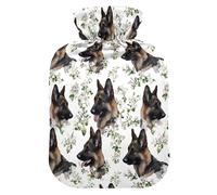 Cute German Shepherd Dogs Hot Bottle Water Bag with Soft Cover, 1L Warmer Bag for Arthritis