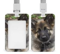 Cute German Shepherd Puppy Badge Holder with Lanyard, Vertical ABS Plastic ID Card Holder Fashion Name Badge Holders Office ID Card Protector for Teacher Nurse Employee Security Staff