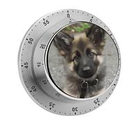Cute German Shepherd Puppy Kitchen Timer with Loud Alarm 60-Minute Magnetic Countdown Reminder for Cooking Stainless Steel Visual Wind Up Timer