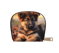 Cute German Shepherd Puppy Leather Semi-Circular Card Bag, Compact and Convenient, Easy to Store