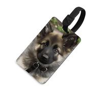 Cute German Shepherd Puppy Luggage Tag Travel Essentials TPU Bag Tag Personalized Luggage Tags Holder Name Id Identifiers Card with Black Lanyard for Suitcase Backpack Toolbox, Black, One Size