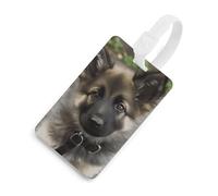 Cute German Shepherd Puppy Luggage Tag Travel Essentials TPU Bag Tag Personalized Luggage Tags Holder Name Id Identifiers Card with Black Lanyard for Suitcase Backpack Toolbox, White, One Size