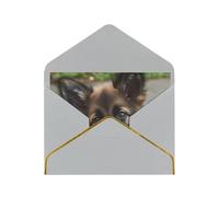Cute German Shepherd Puppy Luxury Pearl Paper Greeting Card With Gold Border, Blank Inside, With Envelope - Birthday, Wedding, Christmas, Valentine