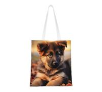 cute german shepherd puppy Print Canvas Tote Shopping Bag Reusable Foldable Grocery Bags Shoulder Bag for Travel, Beach, Gym, Work, School