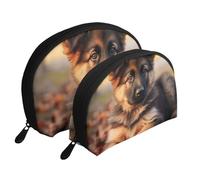 Cute German Shepherd Puppy Print Shell-Shaped 2-Piece Makeup Bag Set Travel Cosmetic Organiser Stylish Storage for Beauty & Gifts for Women Girls