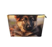 Cute German Shepherd Puppy Print Travel Makeup Bag Cosmetic Toiletry Bag Wash Bag Multifunctional Storage with Zipper for Women Girls Gold