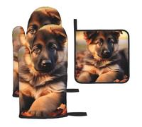 cute german shepherd puppy Printed Heat Resistant Oven Mitts and Pot Holder Set 3 PCS Kitchen Baking for Home Cooks and Bakers