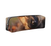 Cute German Shepherd Puppy Printed Leather Pencil Case Cute Stationery Organizer Simple Makeup Bag Pen Pouch, Silver Zipper