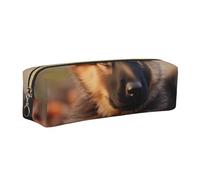 Cute German Shepherd Puppy Printed Leather Pencil Case Cute Stationery Organizer Simple Makeup Bag Pen Pouch, Gold Zipper