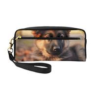 Cute German Shepherd Puppy Printed Makeup Bag for Women Travel PU Leather Cosmetic Bag with Wristlet Toiletry Bag