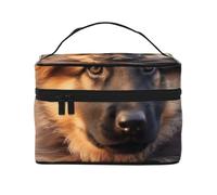 Cute German Shepherd Puppy Printed Travel Makeup Bag Spacious Portable Cosmetic Organiser with Handle, Large Capacity Toiletry Bag, Gift for Women Girls