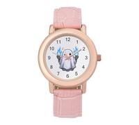 Cute Gho-st Women's Leather Watch Easy Reader Minimalist Wristwatch Pink Rose Gold Strap Watches