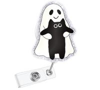 Cute Ghost and Black Cat Badge Reel, Spooky Halloween Badge Holder