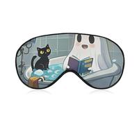 Cute Ghost and Black Cat Sleep Mask Light Blocking Eye Cover Polyester Eye Mask with Elastic Strap Blindfold for Side Sleeper Sleeping Masks Face Hugging for Women Men Travel
