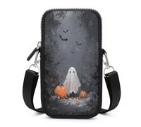 Cute Ghost And Pumpkin in The Woods Crossbody Mobile Phone Bag Smartphone Bag With Adjustable Strap