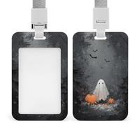 Cute Ghost and Pumpkin in The Woods ID Badge Holder Retractable Clip Card Holder Card Protector Name Badge Name Tag for Work Office Doctor Nurse