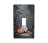 Cute Ghost and Pumpkin in The Woods Light Switch Cover Decorative Single Toggle 1 Gang Wall Plate for Kitchen Farmhouse Bedroom Bathroom Art Decor