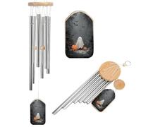 Cute Ghost And Pumpkin in The Woods Wind Chimes Memorial Deep Tone Windchime with 6 Aluminum Tubes Outdoor Backyard Garden Decoration