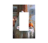 Cute Ghost at The Table Pumpkin Pie Light Switch Wall Plate Faceplate Cover Single Rocker 1 Gang Decorator Outlet Receptacle Covers for Home Kitchen Room Bathroom Decor