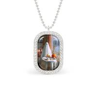 Cute Ghost at The Table Pumpkin Pie Rectangle Pendant Necklace Silver Women Jewelry Alloy Keychain Tag Jewelry