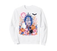 Cute Ghost Black Cat Gothic Window Floral Halloween Art Sweatshirt