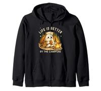 Cute Ghost Bonfire Camping Zip Hoodie