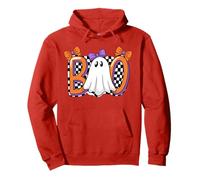 Cute Ghost BOO Halloween Girl - Retro Checkered Spooky Women Pullover Hoodie