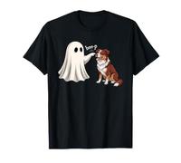 Cute Ghost Booping Australian Shepherd Red Tri Halloween T-Shirt