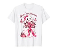 Cute Ghost Breast Cancer Awareness Pink Bow Halloween Women T-Shirt