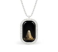 Cute Ghost by Candles Classic Horror Rectangle Pendant Necklace Silver Women Jewelry Alloy Keychain Tag Jewelry