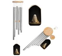 Cute Ghost by Candles Classic Horror Wind Chimes Memorial Deep Tone Windchime with 6 Aluminum Tubes Outdoor Backyard Garden Decoration