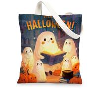 Cute Ghost Canvas Tote Bag Halloween Reusable Shopping Bags Lightweight Washable with Shoulder Strap, various, 13x15 Inch