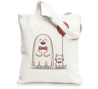 Cute Ghost Canvas Tote Bags, Cartoon Character Lightweight Reusable Shopping Bags, Fun Eco-Friendly Shoulder Strap Canvas Bags for Travel Beach Picnic 13x15 Inch