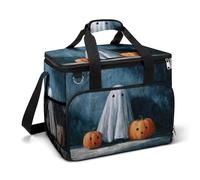 Cute Ghost Carved Pumpkins Halloween Spooky Camping Cooler Bag Insulated Beach Coolers Portable Leak Proof Bags with Shoulder Strap
