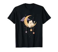Cute Ghost Cat Crescent Moon Star Kawaii Kitten Celestial T-Shirt