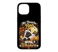 Cute Ghost Cat "My Favorite Boo Has Whiskers" Spooky Art Case for iPhone 15